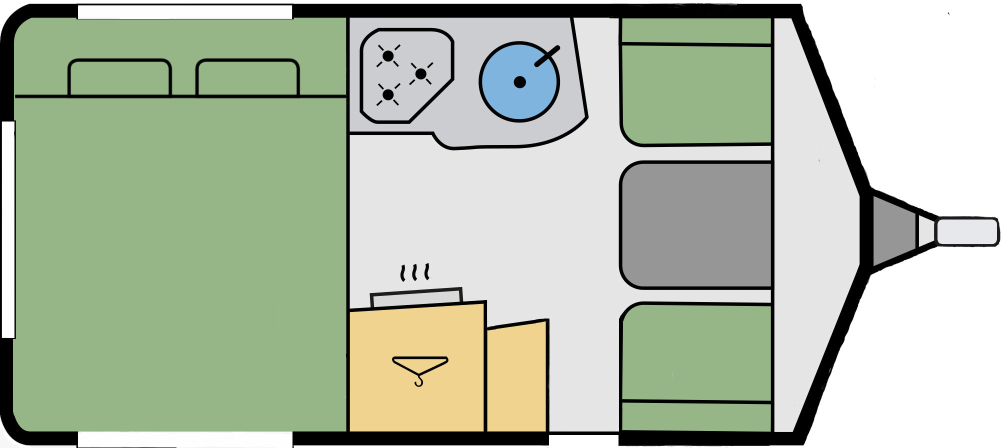 Eriba Touring Familia dwars bed kleine zit